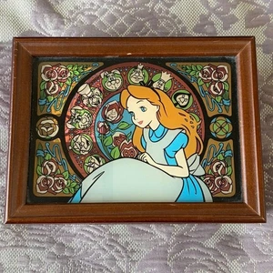 Disney Alice in Wonderland Music Box Jewelry Box with Stained Glass Design 7 cm - Picture 1 of 7