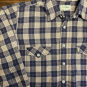 Vintage LL Bean Flannel Button Down Shirt Mens Med Blue Off White Plaid Check - Picture 1 of 8
