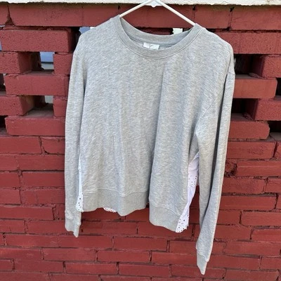 NUEVO CON ETIQUETAS JOIE Devra Sudadera Mujer Talla Mediana Ojales Encaje Espalda Gris Pullover Foto 1 de 4