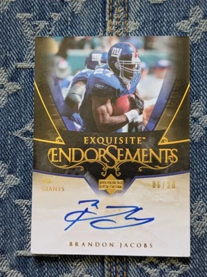 2007 Upper Deck Exquisite Endorsements Brandon Jacobs On Card Auto 6/20 RARE - Image 1 of 4