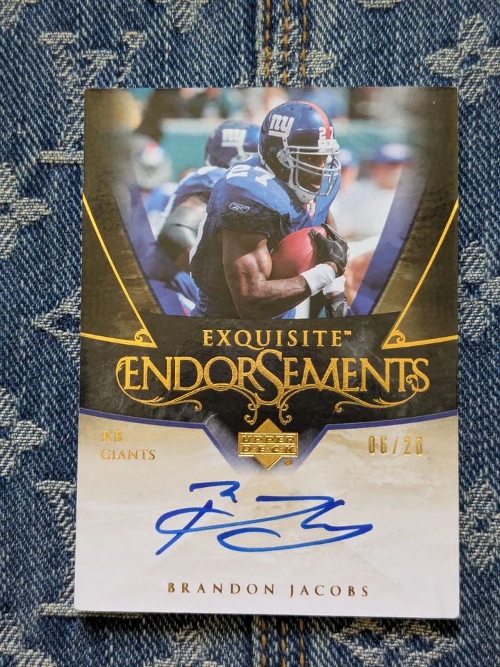 2007 Upper Deck Exquisite Endorsements Brandon Jacobs On Card Auto 6/20 RARE - Image 1 of 4