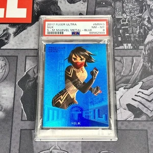 2017 Fleer Ultra Spider-Man Seta Marvel Metallo Prezioso Blu/49 Gemma Metallo PSA 8 - Foto 1 di 2