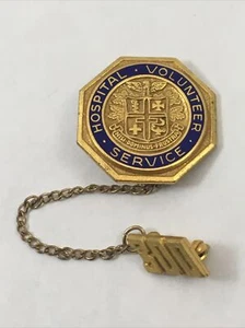 Hospital Volunteer Service Pin Button 300 Chain 3/4" Pollack Chgo Vintage - Bild 1 von 9