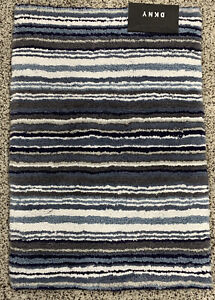 NEW DKNY Bathroom Rug Mat Gray Blue White Stripes ~ 17"x 24” ~ Cotton