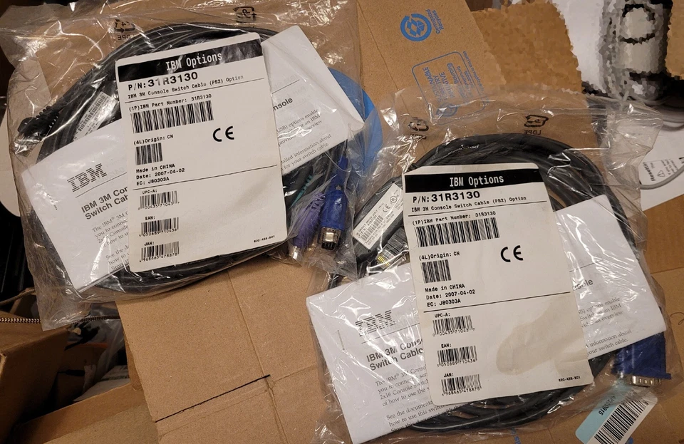 2x NEW Sealed IBM 3M Console Switch Cable VGA-PS/2 31R3130 31R3131 520-365-503 - Image 1 of 1