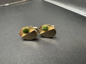 Vintage Signed Christian Dior Green Stone JADE Cufflinks - Picture 1 of 2
