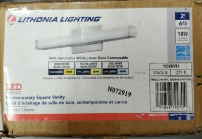 Barra de luz de tocador regulable LED cromada de 2 pies color de luz conmutable de Lithonia Foto 1 de 4
