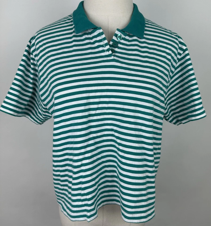 Camisa Polo Recortada Vintage Años 90 MUJER S/M Verde Azulado Rayas Calce Cuadrado Golf Mamá Foto 1 de 4