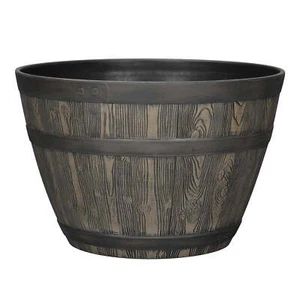 Whiskey Barrel Brown Resin Planter, 19.9in x 19.9in x 13in - Picture 1 of 5
