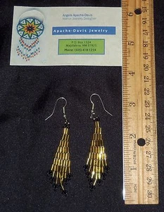 Yurok Indianer Horn Perlen Einnahmen - Gold mit schwarzen Enden - Bild 1 von 2