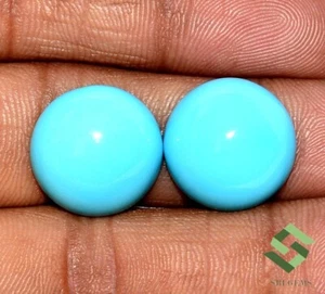 16 mm Natural Sleeping Beauty Turquoise Round Cabochon Pair 21.84 CTS Loose Gems - Picture 1 of 6