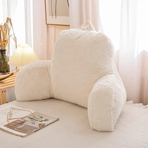 Night Faux Fur Reading Pillow Bed Wedge Large Backrest Arms Back Support Ivory - Picture 1 of 6