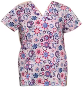 Women's Fashion Medical Nursing Scrub Tops Loop Circle Flowers S - Picture 1 of 2