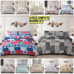 4 Piece Bedding Set Complete Duvet Cover Set With Fitted Bed Sheet & Pillowcases - Picture 1 of 28