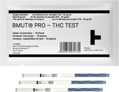 10x THC Teststreifen Cannabis (Marihuana, Haschisch, THC) - Drogentest 50 ng/ml