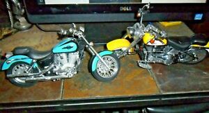 2 LOT Maisto 1/10 Honda Shadow Model Motorcycle & 1/9 Matchbox Fatboy Harley