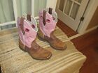 El General Pink Brown Leather Square Toe Cowgirl Boots Women's sz US 9 Mex 26