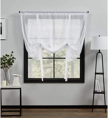 Curtains Eh845501163r Belgian Sheer Rod Pocket Tie Up Shade 54x63 White - Image 1 of 2