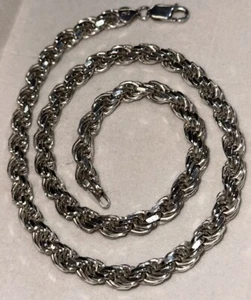 Collana corda argento sterling massiccio 7 mm 925 Italia P.lux pesante 83G - Foto 1 di 12