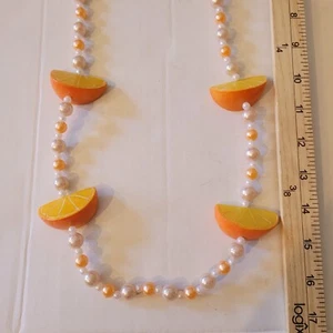 Vintage Obst Halskette Orange Orangen Zitrus Kunstperlen Perlen Lang Rockabilly - Bild 1 von 4