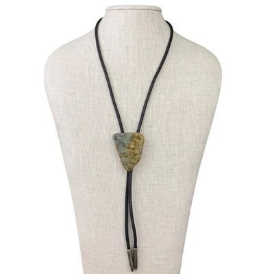 Corbata Bolo de Piedra Cuerda Trenzada Negra Unisex Longitud Ajustable Foto 1 de 4