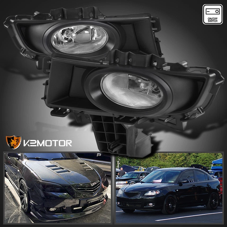 Fits 2007-2009 Mazda 3 Sedan 4Dr Clear Bumper Driving Fog Lights+Switch+Wirings Foto 1 de 4