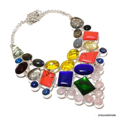 Collar hecho a mano enchapado en plata 925 con diopsido cromado de 16-18" Foto 1 de 3