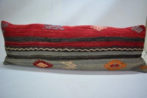 Traditional Pink Hand Knotted Kilim Pillow, 12x35 in, Lumbar Pink Retro Pillow, - Picture 1 of 8