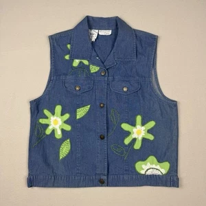Vintage Country Wear Casuals Floral Denim Embroidered Womens Vest Size S Y2K - Picture 1 of 7