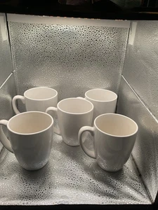 Corelle Coffee Mugs White Stoneware Tea Cups Handle 5 pc SET EUC - Picture 1 of 2