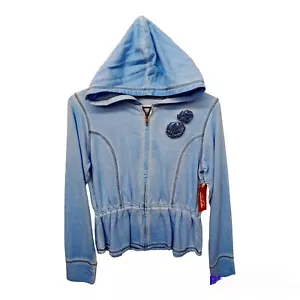 Arizona Girls Sweatshirt Jacket-14/16-Blue-Elastic Waist-Hoodie-Faded Look - Picture 1 of 4