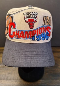 Vintage 1996 Chicago Bulls NBA Champions White NBA Logo 7 Athletic Snapback Hat - Picture 1 of 11