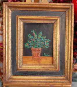 VTG FRAMED IMPASTO OIL ROSES FLOWERS ON POT A PRIMITIVE STILL LIFE SIGNED: REMI - Picture 1 of 22