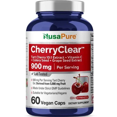 NusaPure CherryClear Tart Cherry 10:1 5.000 mg semillas de apio y uva 60 cápsulas veganas Foto 1 de 4