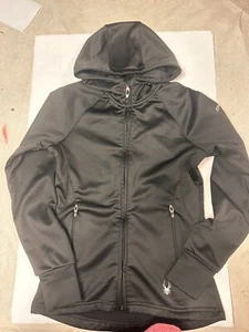 Spyder Active Jacket Women’s Med Black Full Zip Hooded Thumb Hole W/Mock Neck - Picture 1 of 18