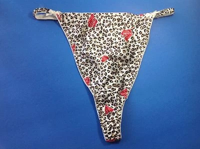 Women Panties,Thongs Size M/6 Med.Satin Appearance Red Floral On BeigeSoft - Image 1 of 4