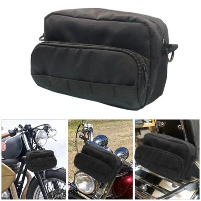 Universal Storage Fork Bag Sissy Bar Bag Motorcycle Handlebar Bag Black - Image 1 of 4