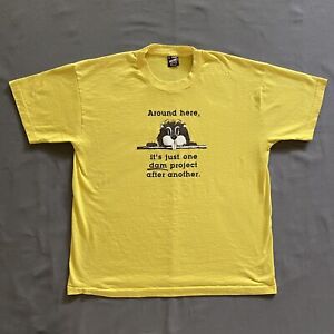 Vintage 1990s Fruit Of The Loom T Shirt Mens XL Yellow Beaver Funny Humor Comedy
