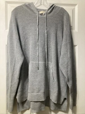 Michael Kors Womens XL Grey Waffle Weave Hoodie Thermal Pocket  - Image 1 of 4