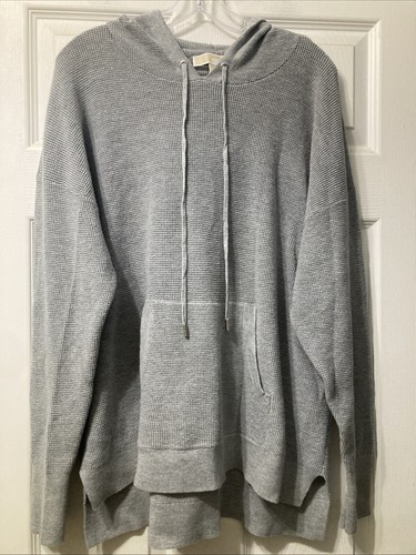 Felpa con cappuccio Michael Kors donna XL grigia tessuto waffle tasca termica
