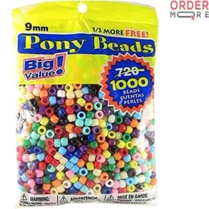 Plastic Pony Beads 9mm Assorted Colors 1000 Pieces Kids Crafts Jewelry - Picture 1 of 2