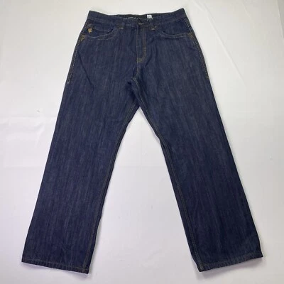 Rocawear Mens 38 (37x33) Embroidered Dark Blue Baggy Straight Jeans Cyber Skater - Image 1 of 4
