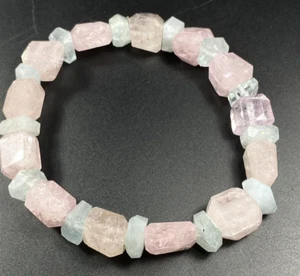 Pulsera hecha a mano de primera calidad aguamarina y morganita rosa berilo faceta abalorios - Imagen 1 de 5