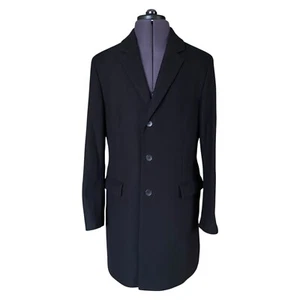 Hugo Boss Red Label MOMBERT Overcoat Black Cashmere Wool Mid Length Men's UK36R - Picture 1 of 15