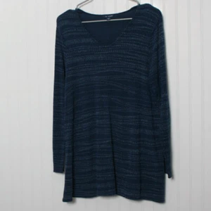 J Jill Pure Jill Indigo Blue VNeck Geo Long Sleeve Side Slits Tunic Top - Picture 1 of 9