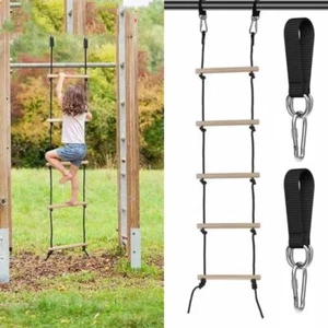 Children Climbing Rope Ladder Wooden Swing Kids Outdoor Tree Playground - Picture 1 of 11
