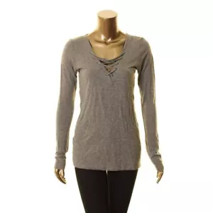 VELVET NEW Women's Gray Lace-up V-neck Long Sleeve Casual Shirt Top M TEDO - Picture 1 of 2