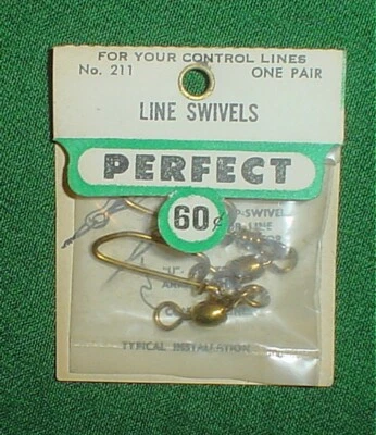 PERFECT LINE SWIVELS, 67 LB TEST, NO 211, U/C MODEL AIRPLANES, GREEN, COPPER,NIP - Image 1 of 3