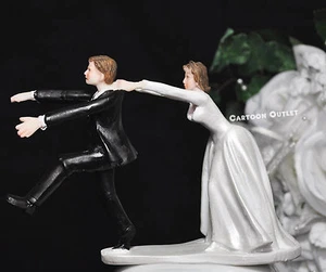 Wedding Couple Cake Toppers Figurine Bride and Groom Humor Marriage Favor chase - Picture 1 of 5