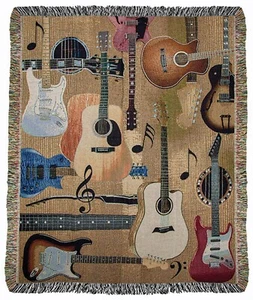 GUITAR SHOP TAPESTRY THROW BLANKET - 50" X 60" - Picture 1 of 1
